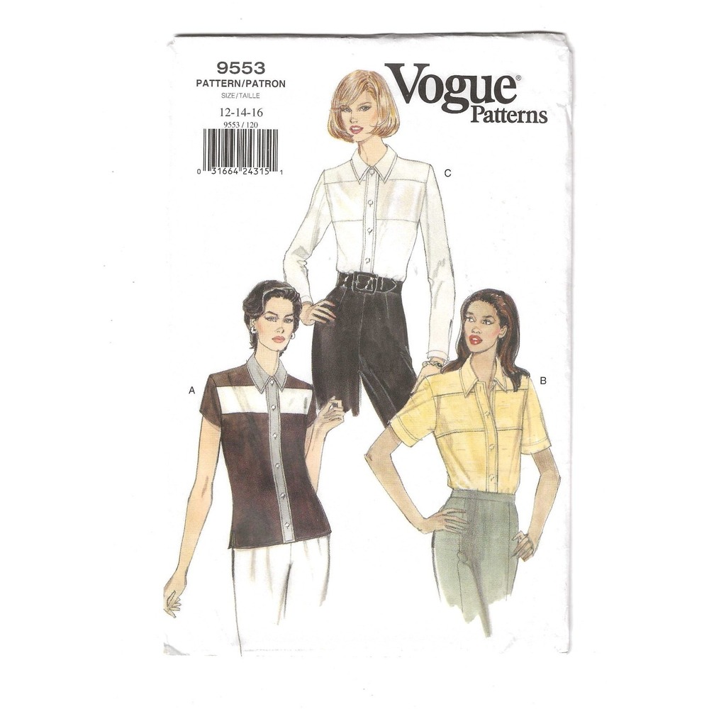 Vogue 9553 Misses' Petite Blouse Size 12-14-16 Easy Sewing Pattern Uncut